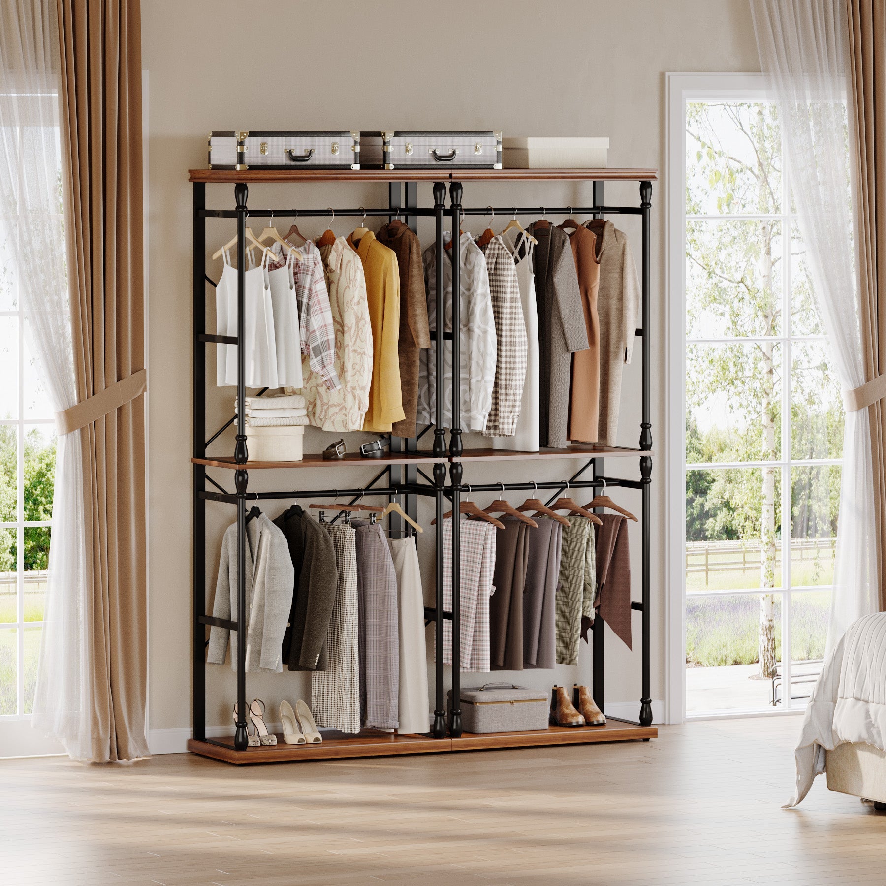 Freestanding Clothes Rack, Garment Rack Closet Organizer with Storage Shelves