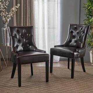 Noble House Hayden Brown Leather Tufted Dining Chairs (Set of 2) 1187