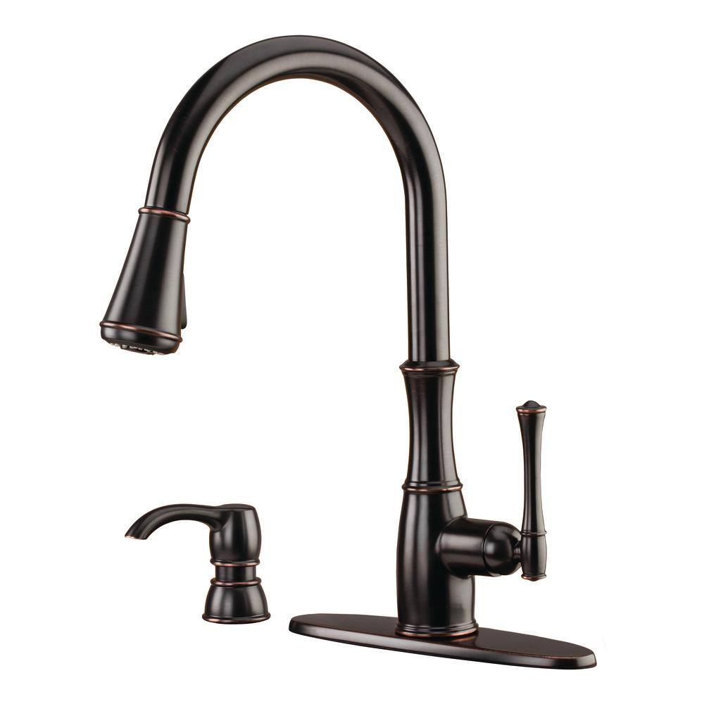 Pfister Wheaton Single-Handle Pull-Down Sprayer Kitchen Faucet in Tuscan Bronze GT529-WH1Y