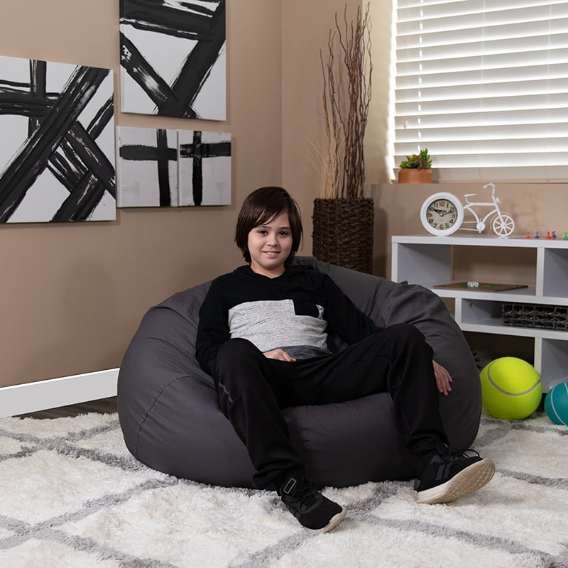 Oversized Solid Gray Bean Bag Chair for Kids and Adults