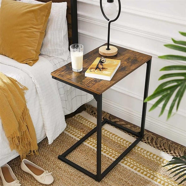 Sofa Side Table， Laptop Table， End Table， Work in Bed or on The Sofa， Simple Structure - Rustic Brown and Black