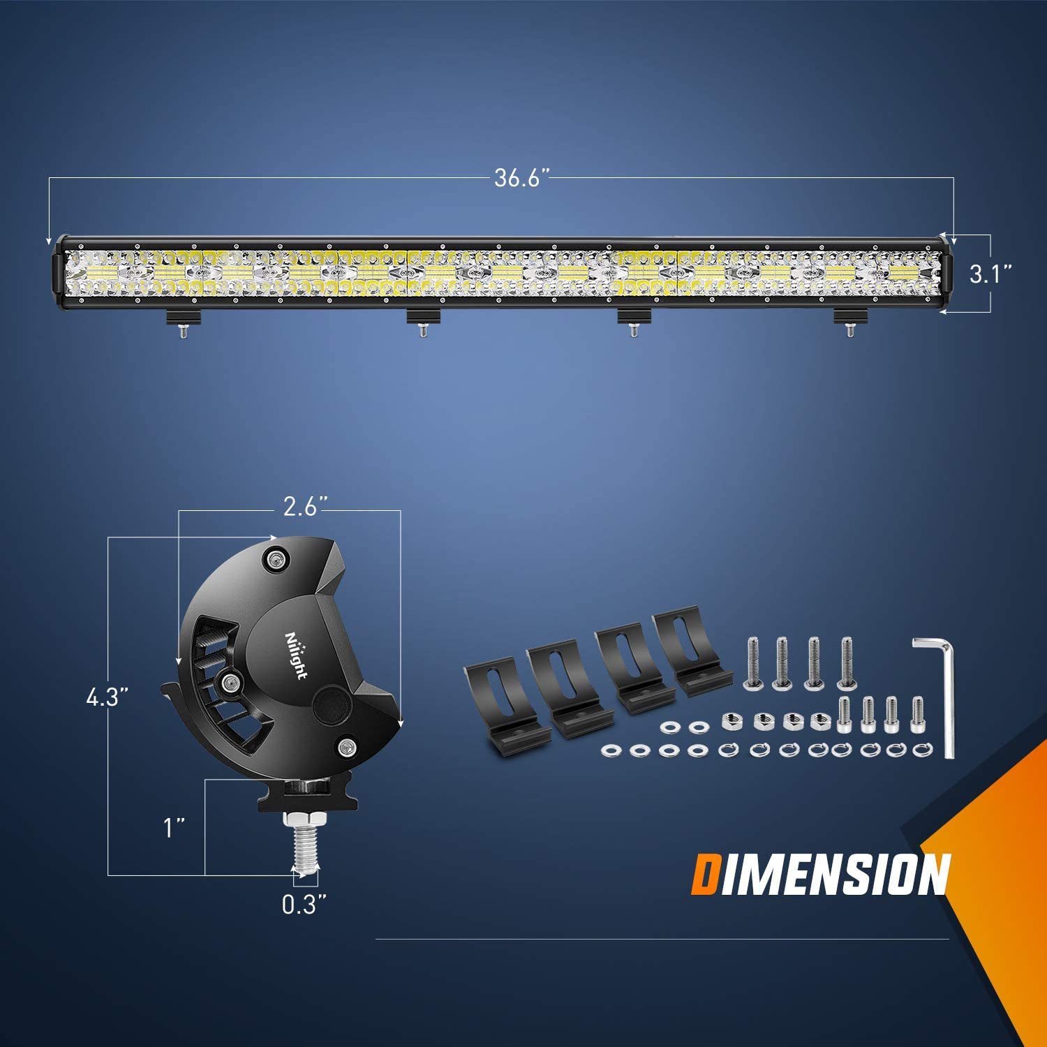 Nilight Off-Road LED LIGHT BAR 780W 37Inch Triple Row Flood Spot Combo Beam 78000LM Driving Lamp For Jeep Ford ATV UTV 4WD Boat