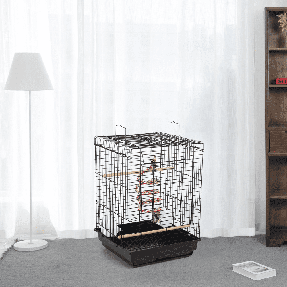 Topeakmart 22.8''H Open Top Metal Bird Cage Small Parrot Cage with Open Play Top and Toy， Black