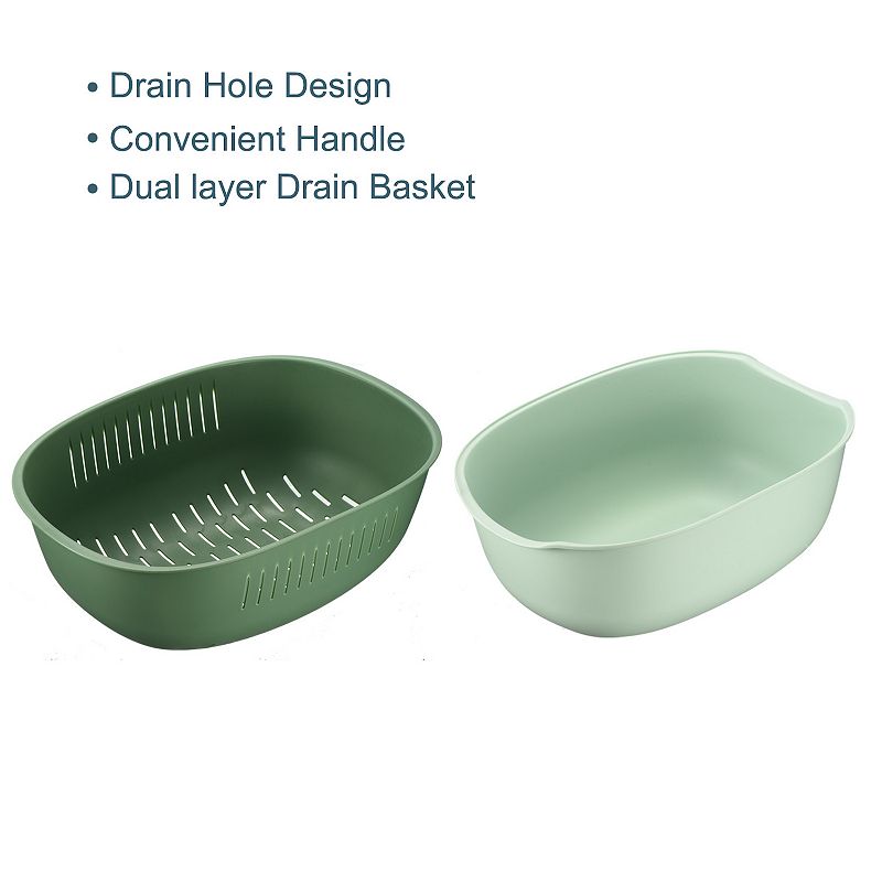 2PCS Plastic Drain Basket Bowl Colander， Vegetable Food Strainer