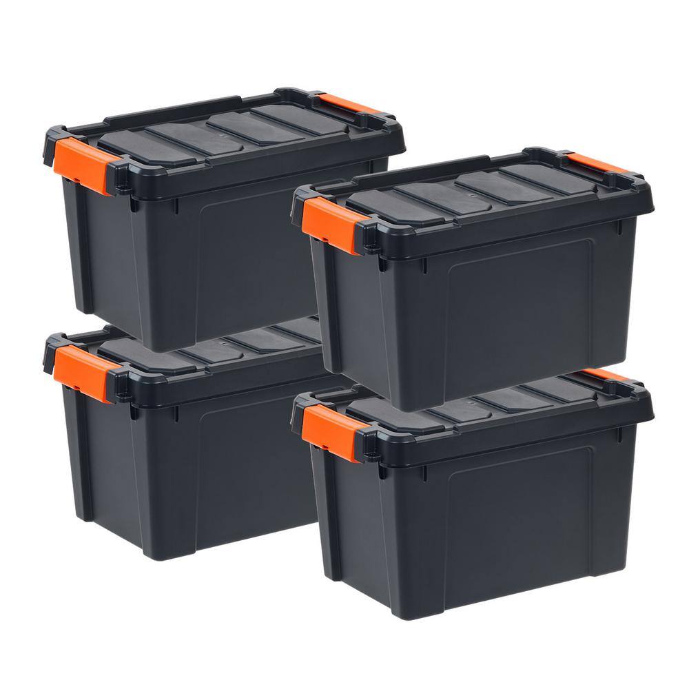 IRIS 20 Qt. Heavy Duty Plastic Storage Box in Black (4-Pack) 500152