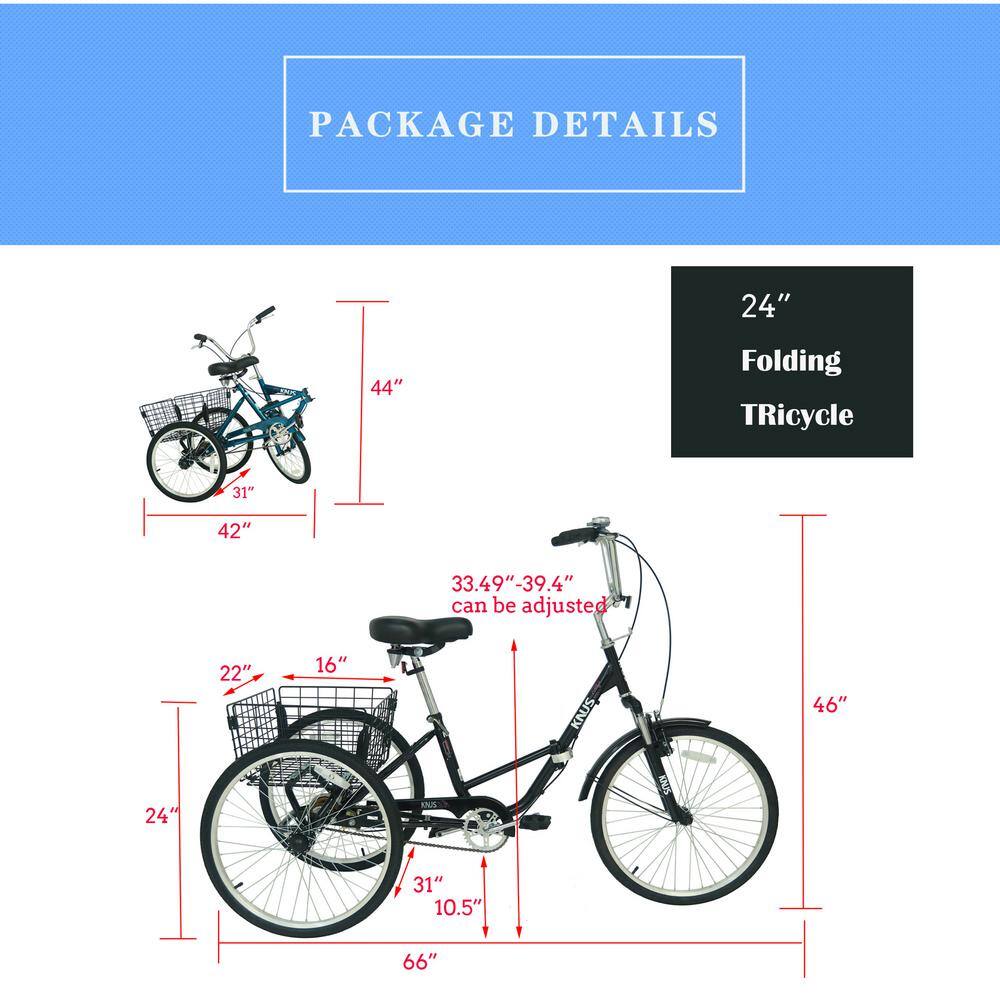 24 in. Adult Folding Tricycles 3 Wheel Black Tricycle85-5