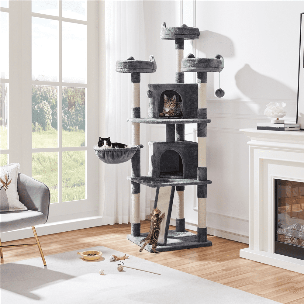 SmileMart 76"H Large Multilevel Cat Tree Tower with Condos and Perches, Dark Gray