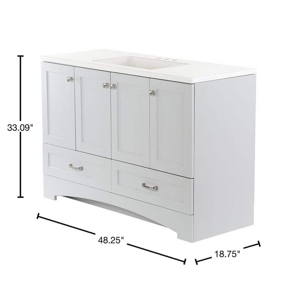 Glacier Bay Lancaster 4825 in W x 1875 in D Shaker Bath Vanity in Pearl Gray with White Cultured Marble Top