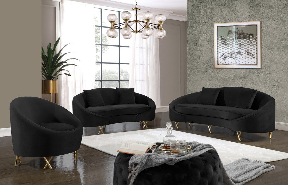 Serpentine Black Velvet Chair   Contemporary   Sofas   by Meridian Furniture  Houzz