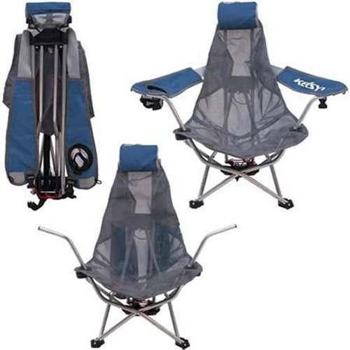 2) Kelsyus Mesh Folding Backpack Beach Chair w/ Headrest - Blue and Gray | 80403