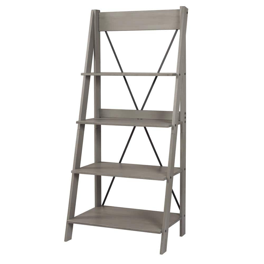 Welwick Designs 68 in. Gray Wood 4-shelf Ladder Bookcase with Open Back HD8225