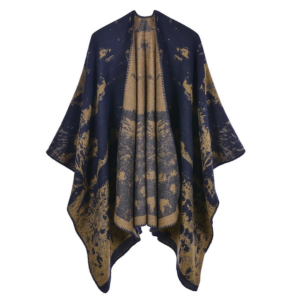 Women's Autumn And Winter Large Size Vegetation Navy Blue Warm Scarf Blanket Shawl