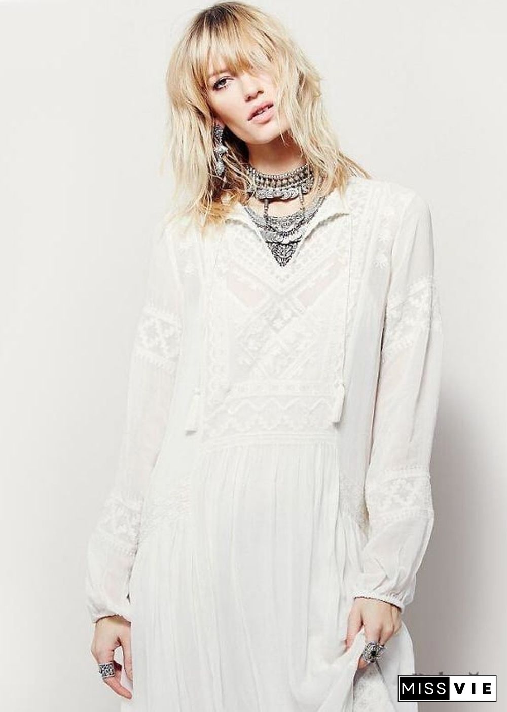 Long Sleeves White Boho Maxi Dress Juliette