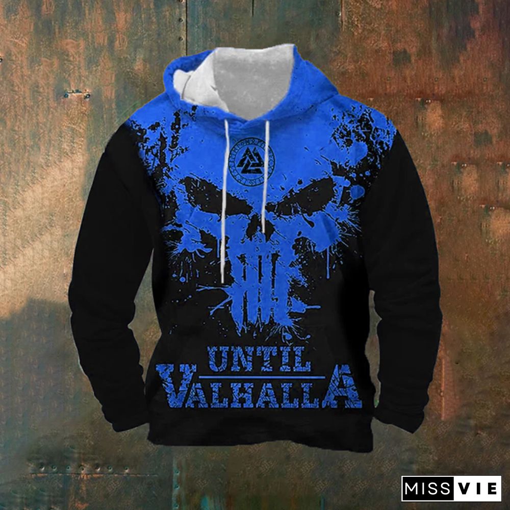 Men's Viking Skull Until Valhalla Print Hoodie