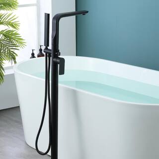 Nestfair Single-Handle Floor Mount Roman Tub Faucet with Hand Shower in Matte Black SMD8020B