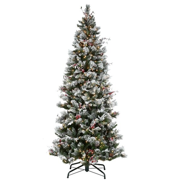 National Tree Company 9 ft. PowerConnect(TM) Snowy Bedford Slim Pine Tree with Clear Lights