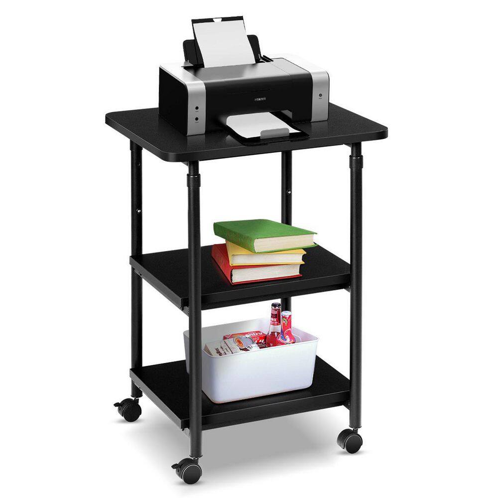 HONEY JOY 3-Tier Adjustable Rolling Under Desk Printer Cart with 3 Storage Shelves Printer Stand for Home Office Black TOPB004916