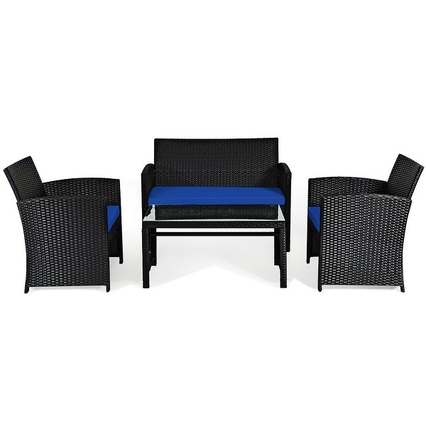 Costway 8PCS Patio Rattan Furniture Conversation Set Cushion Sofa