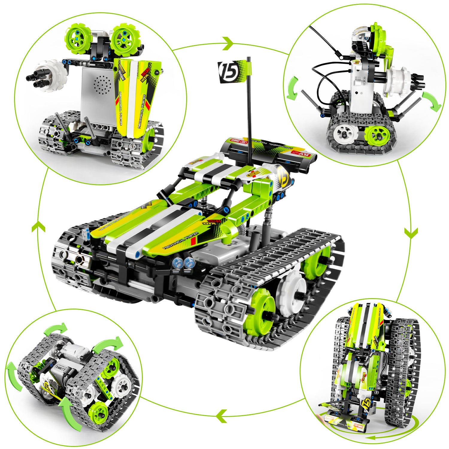 STEM Toys of Remote Control Car Building Kit | 3-in-1 RC Engineering Kit Builds Rechargeable Tracked Car/Robot/Tank | Best Science Learning Kit Gift for Kids (353pcs)