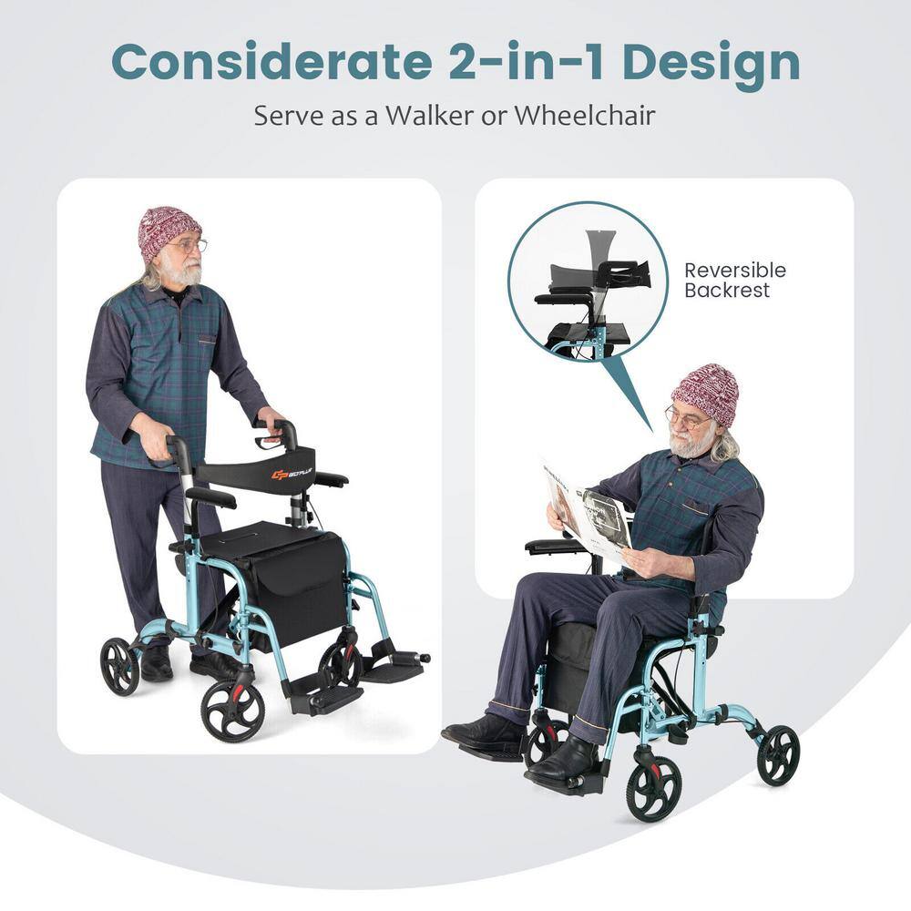 Costway 4-Wheel Folding Rollator Walker with Seat and 8 in. Wheels Supports up to 300 lbs. in Navy JH10001NY