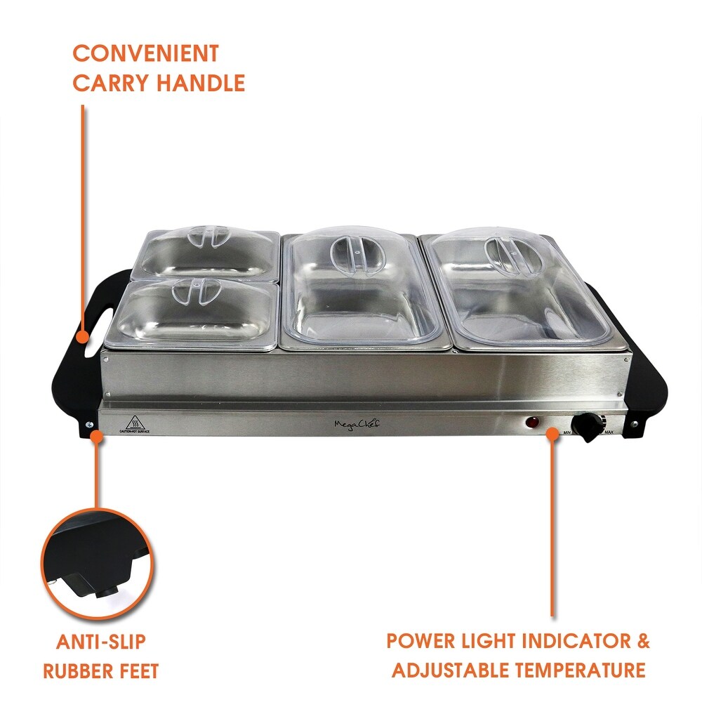 MegaChef Buffet Server   Food Warmer Tray Holder with Four Sections