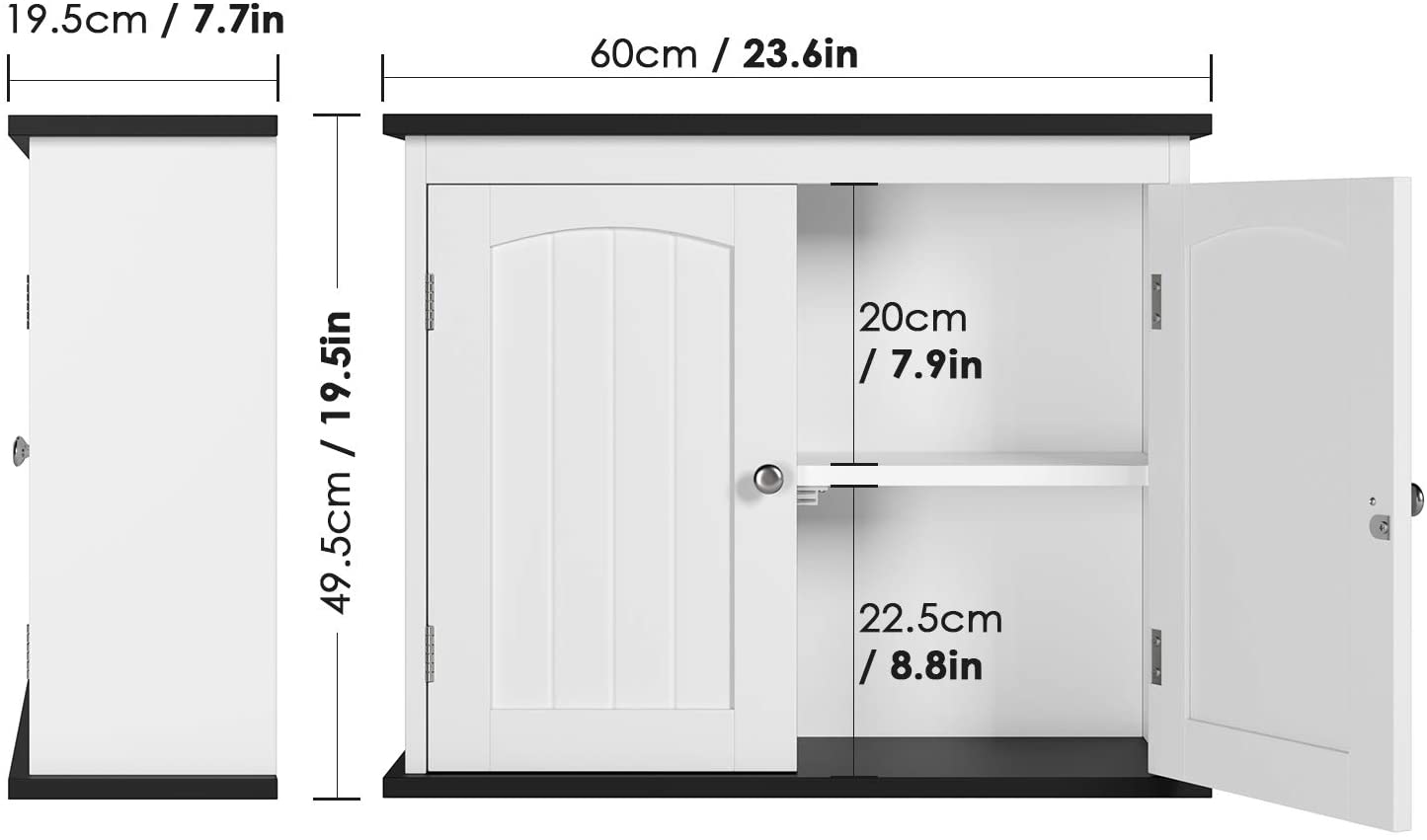 White Kitchen Cabinet Bathroom Medicine Cabinet Wall Mounted with 2 doors