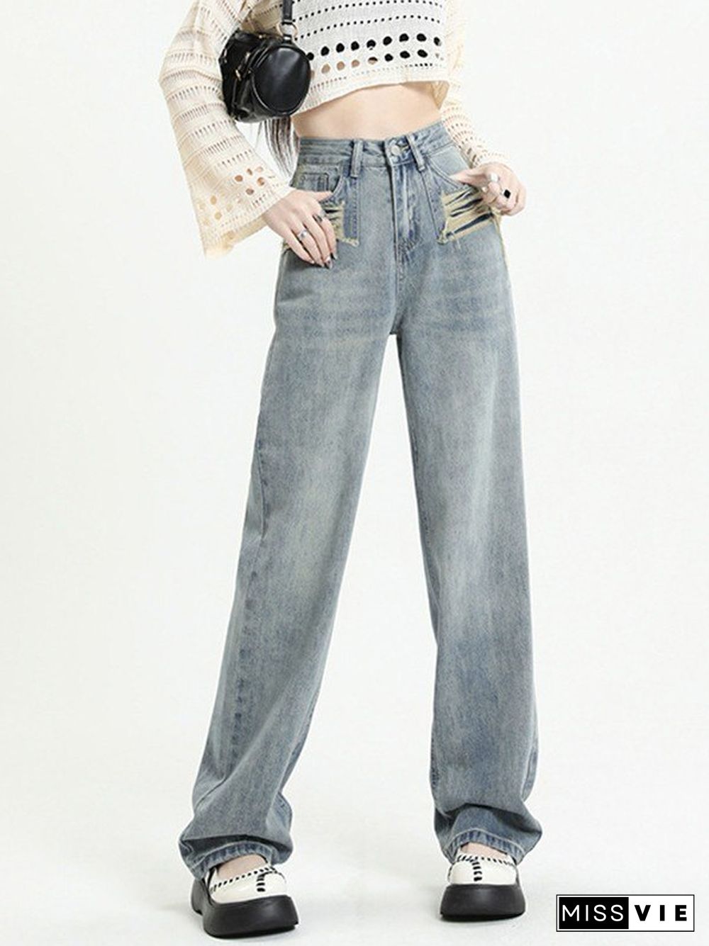 Vintage Wash Distressed Boyfriend Jeans