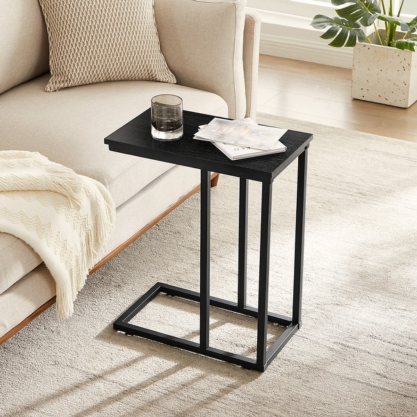 Modern Snack Table C-shaped Side End Table Set of 2，Brown/Black/Grey Sofa Table