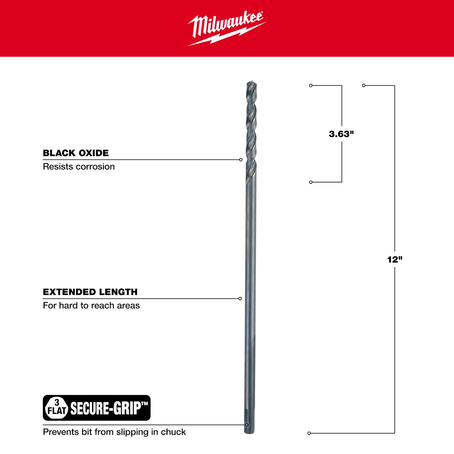 MW 3/8 in. X 12 in. L Aircraft Length Drill Bit 1 pc