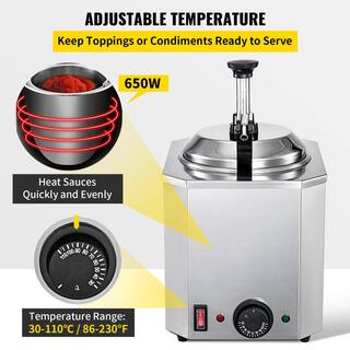 VEVOR Cheese Dispenser with Pump 2.4 Qt. Capacity Cheese Warmer Stainless Steel Hot Fudge Warmer 650W Cheese Dispenser DRNZB1TBJR0000001V1