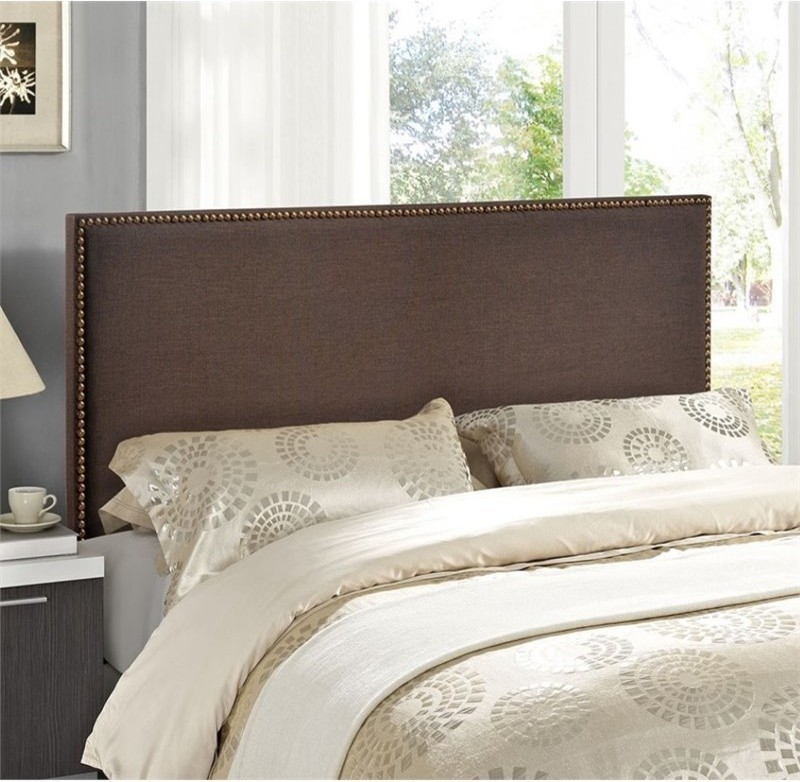 Region Queen Nailhead Upholstered Headboard  Dark Brown   Transitional   Headboards   by Simple Relax  Houzz