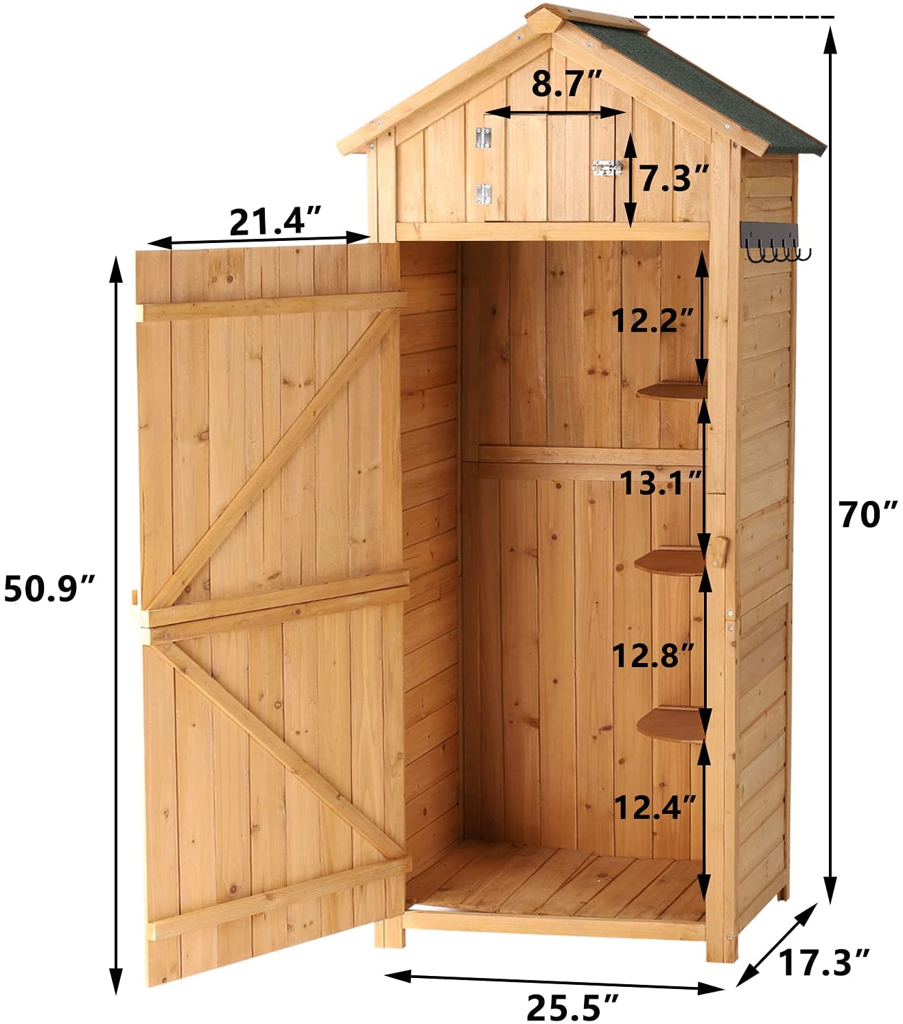 LVUYOYO Garden Storage Shed - Outdoor Wooden Tool Storage Cabinet - Arrow Tool Shed Organizer Fir Wood Lockers for Home, Lawn, Yard