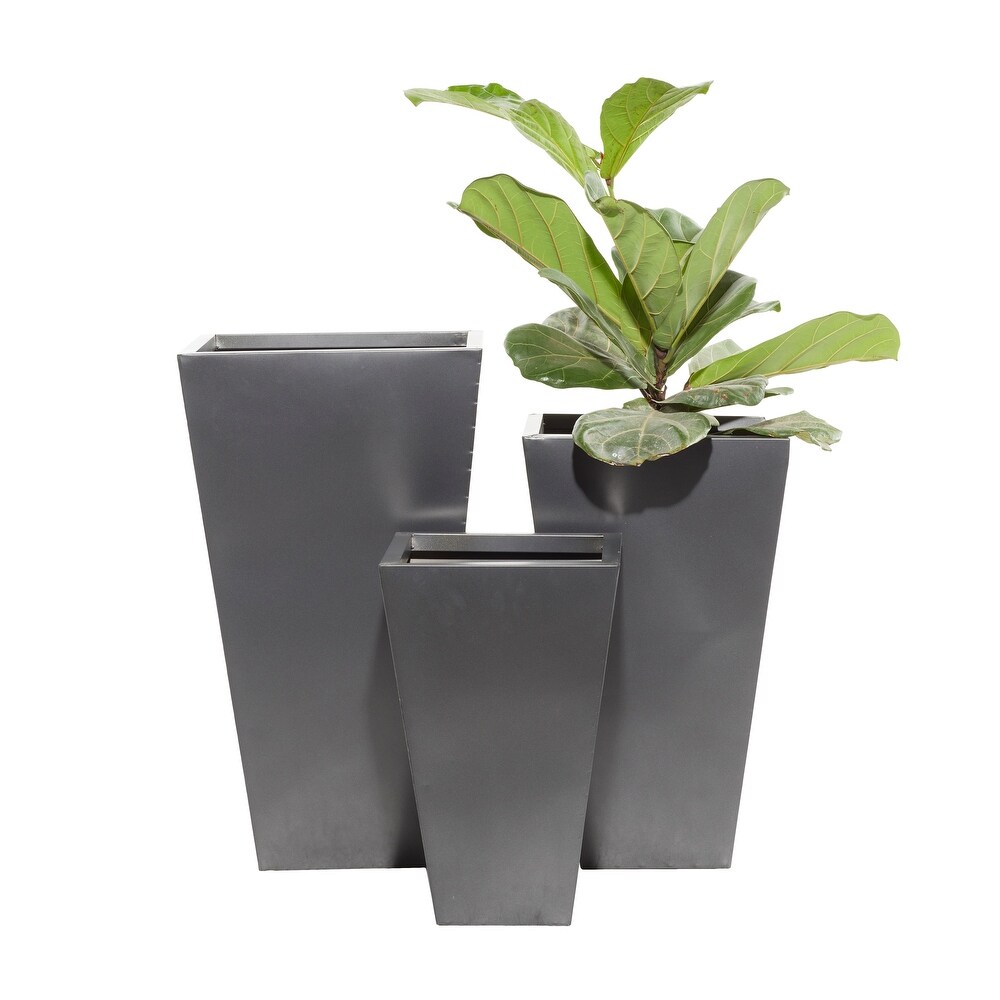 Black  Gray or Silver Metal Contemporary Planter with Tapered Base and Polished Exterior (Set of 3)