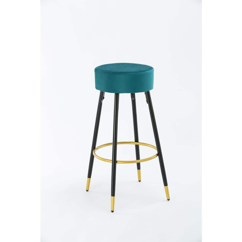 Tidoin 30.11 in. Green Metal Frame Low Back Bar Stool with Velvet Seat OFC-YDW6-774