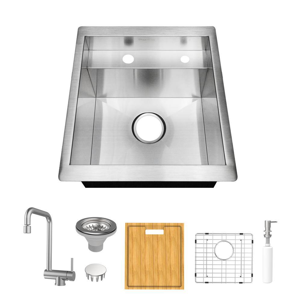 Glacier Bay Zero Radius Undermount 18G Stainless Steel 17 in. Single Bowl Workstation Bar Sink with Stainless Steel Faucet 4334F