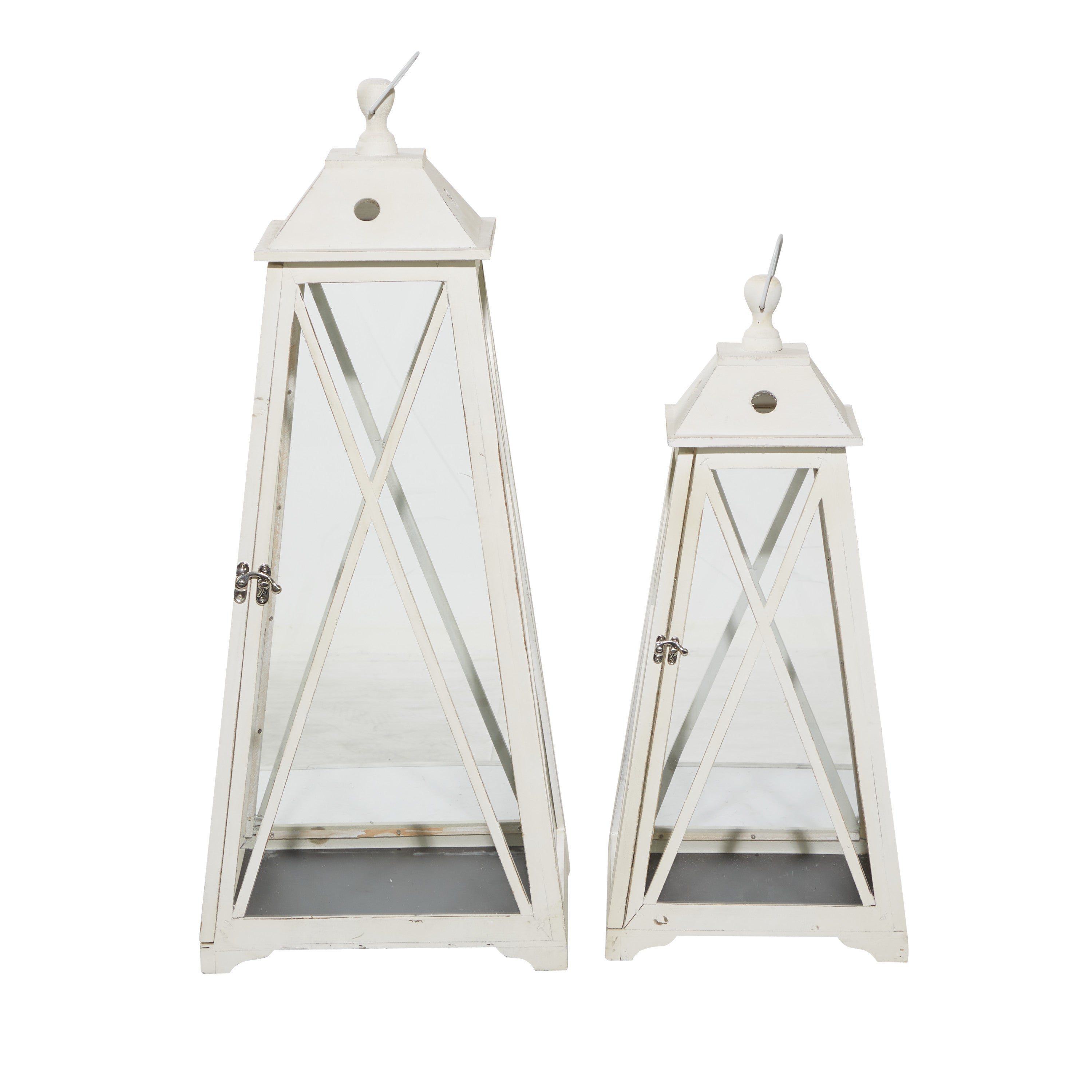 DecMode 2 Holder Cream Metal Lighthouse Style Candle Lantern， Set of 2