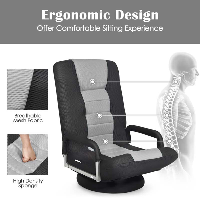 360° Swivel Floor Gaming Chair, 6-Position Adjustable Folding Floor Chair Recliner, Breathable Mesh Fabric Lazy Soft Sofa