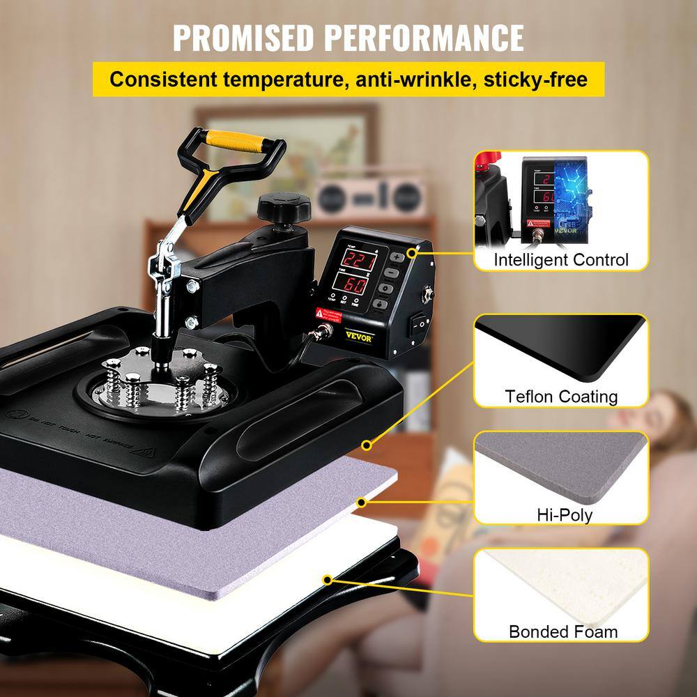 VEVOR 15 in. x 15 in. Pro Heat Press Machine 5 in 1 Combo 360 Swing Away Digital Sublimation Vinyl Transfer Printer Black TJWYXKHSP80388D1RV1