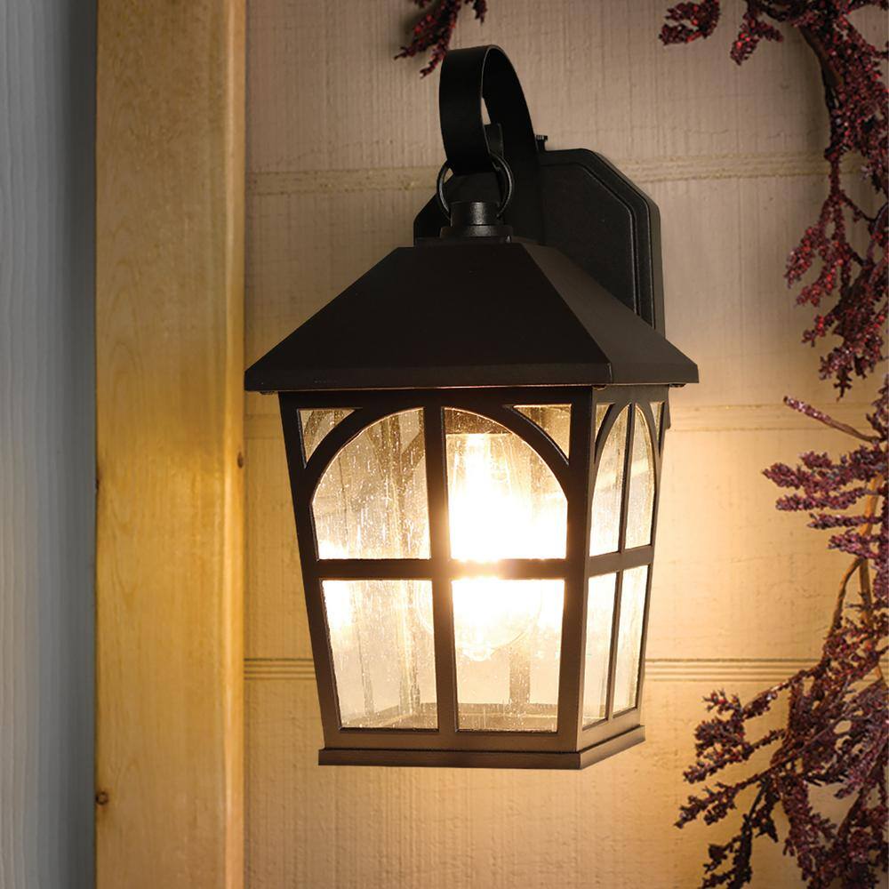 Honeywell 1-Light Black Integrated LED Outdoor Square Wall Lantern Sconce with Dusk to Dawn Sensor SS00AD010800