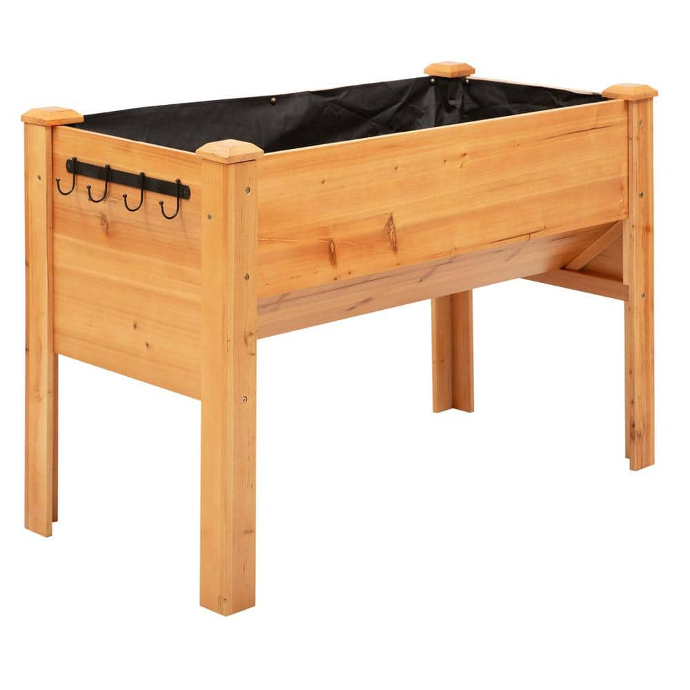 Outsunny 8.75 in. x 23.5 in. x 32 in. Brown Wood Raised Garden Planter Bed with Funnel Design and Tool Hooks 845-367