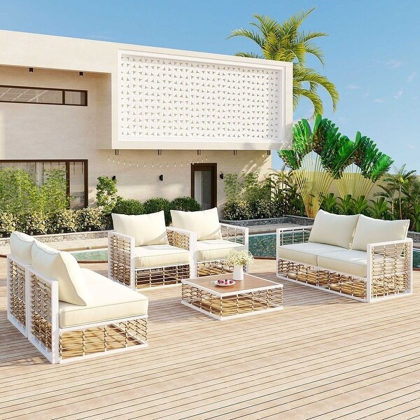 7 PCS Modern Outdoor Patio Furniture Set，Metal Sectional with Cushions