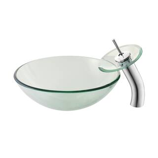 Swiss Madison Cascade Clear Round Glass Vessel Sink with Cascade Faucet SM-VSF251