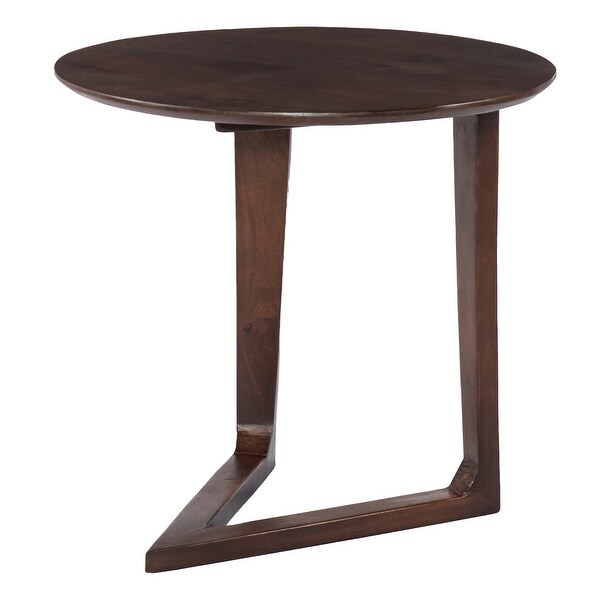 Mango Wood Round Side Table with and Cantilever Base， Brown