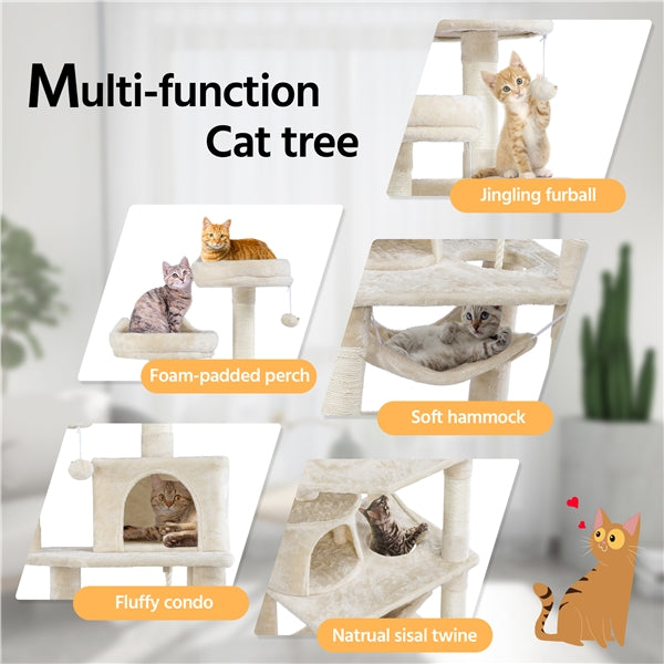 SMILE MART 62.2" Double Condo Cat Tree and Scratching Post Tower, Beige