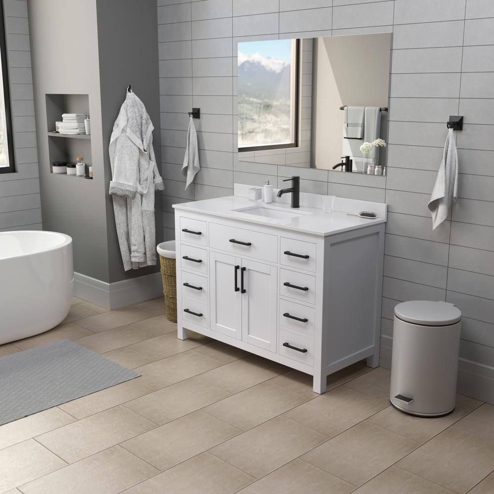 Wyndham Collection Beckett 48 in. W x 22 in. D x 35 in. H Single Sink Bathroom Vanity in White with White Cultured Marble Top WCG242448SWBWCUNSMXX