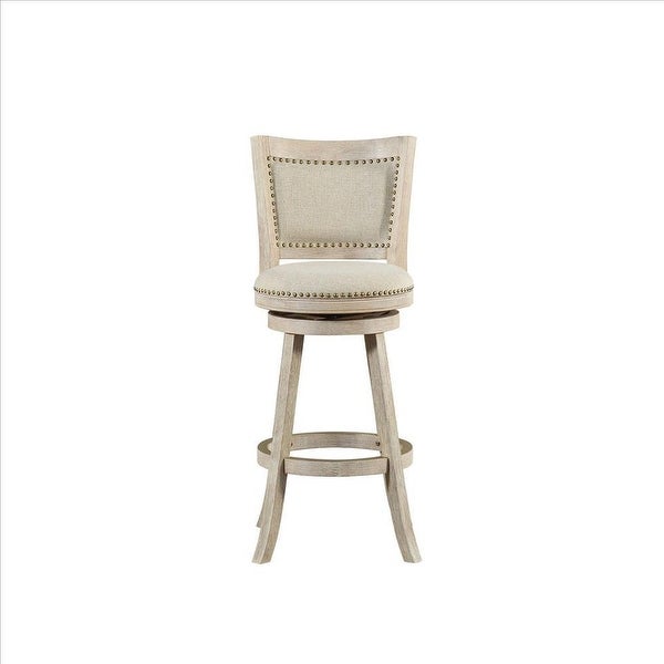 29 Inch Curved Back Wooden Swivel Bar Stool with Nailhead Trim， Gray - 43.5 H x 18 W x 21.5 L Inches