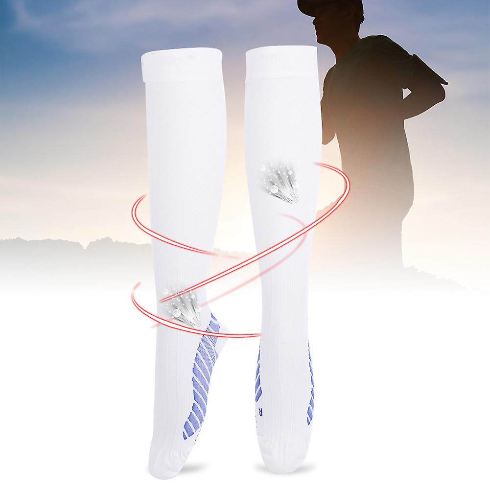 1 Pair Of Men Women Sports Running Compression Socks Pain Relief Legs Support For Outdoor Cycling(white Knee High M)