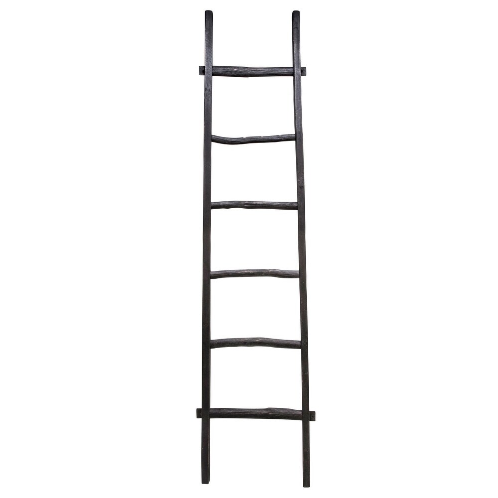 Tall Blanket Ladder  Decorative Freestanding Wooden Ladder for Quilt Storage  Black  19 L x 2 W x 76 H   19\