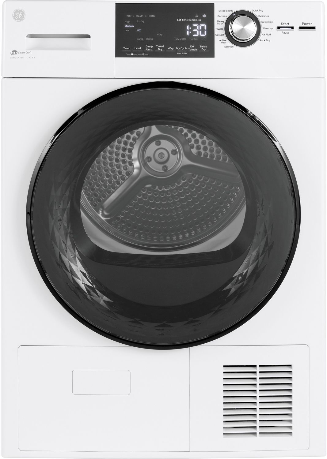 GE 4.1 Cu. Ft. White Smart Front Load Ventless Condenser Electric Dryer With Stainless Steel Basket