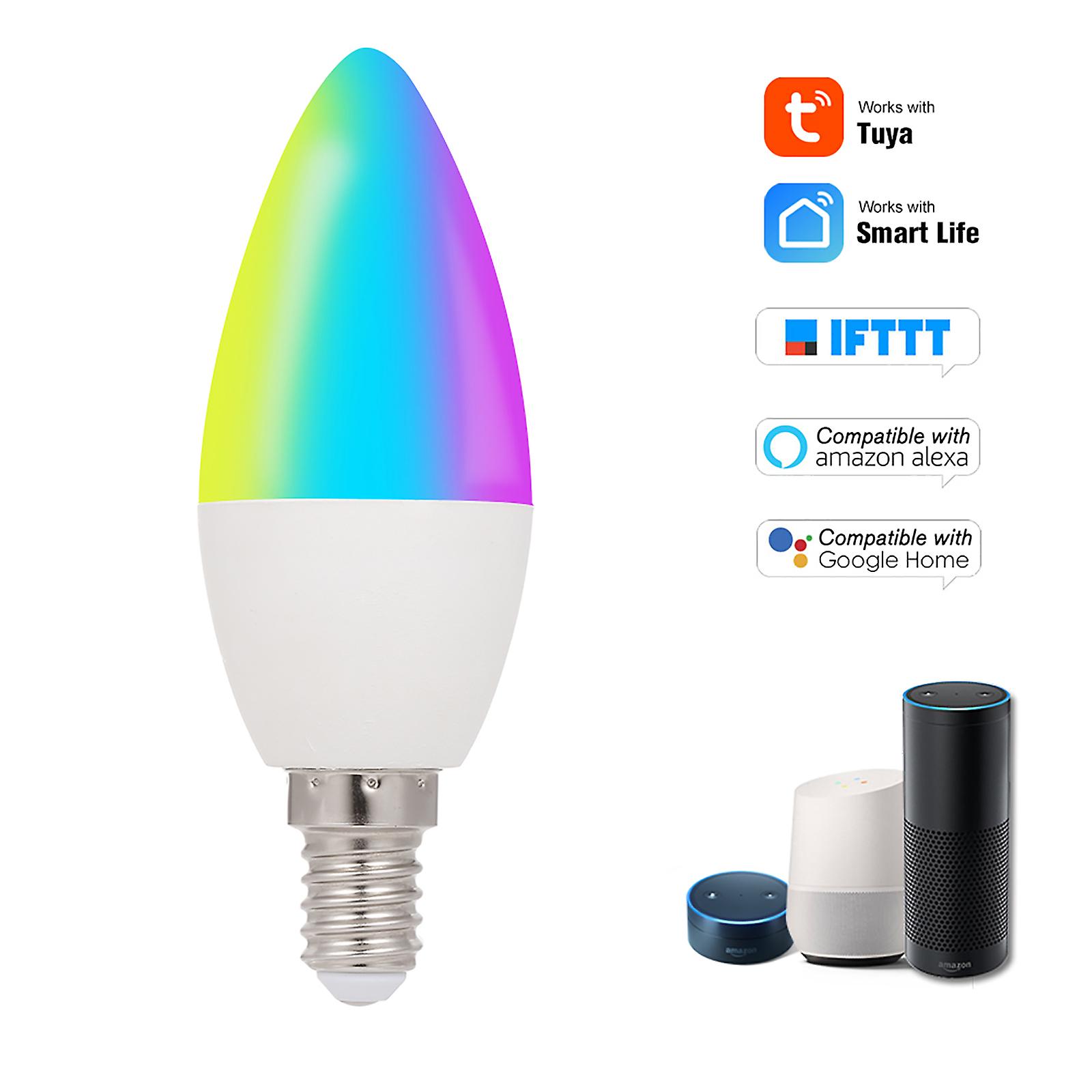 Wifi Smart Bulb Rgb+w+c Led Candle Bulb 5w E14 Dimmable Light Phone App Smartlife/tuya Remote Control Compatible With Alexa Google Home Tmall Elf For